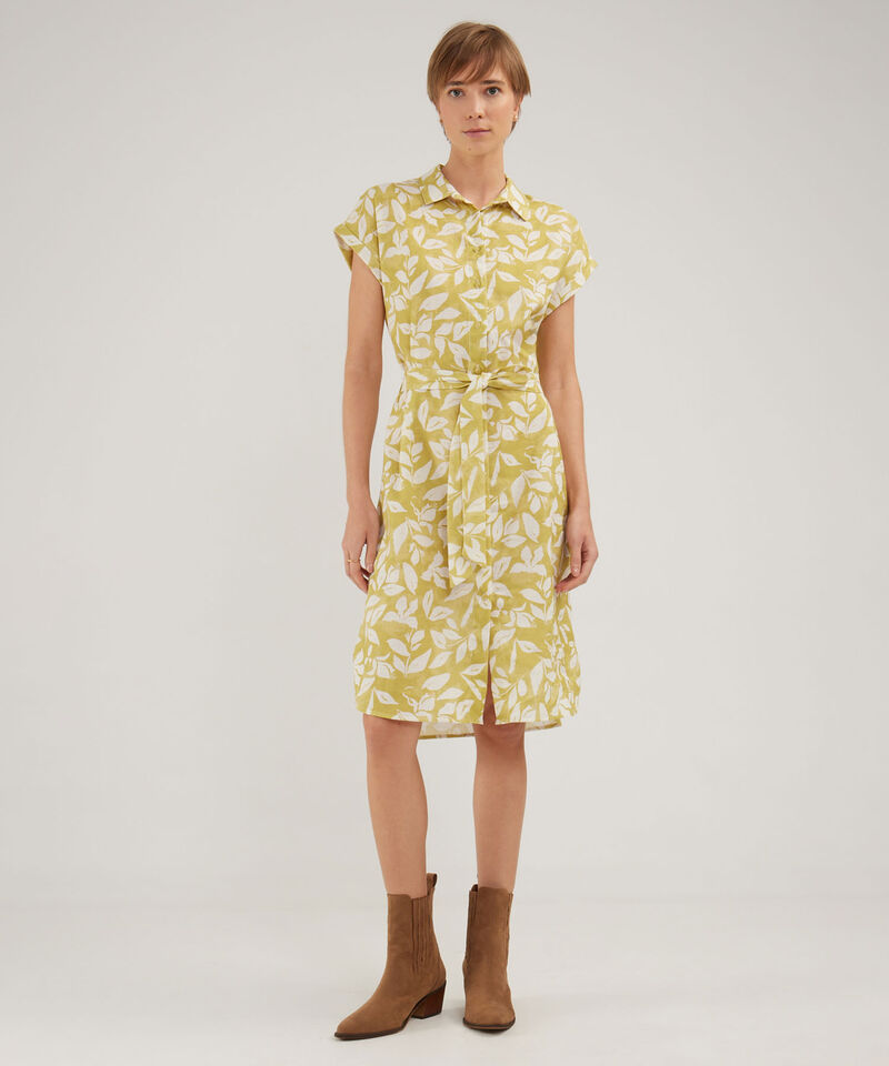 Vestido Camisero En Lino Estampado