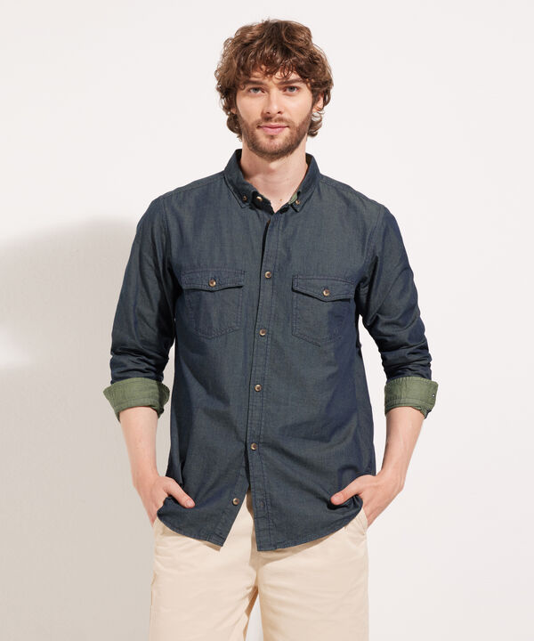 Camisa Slim Fit Tono Azul Medio Oscuro