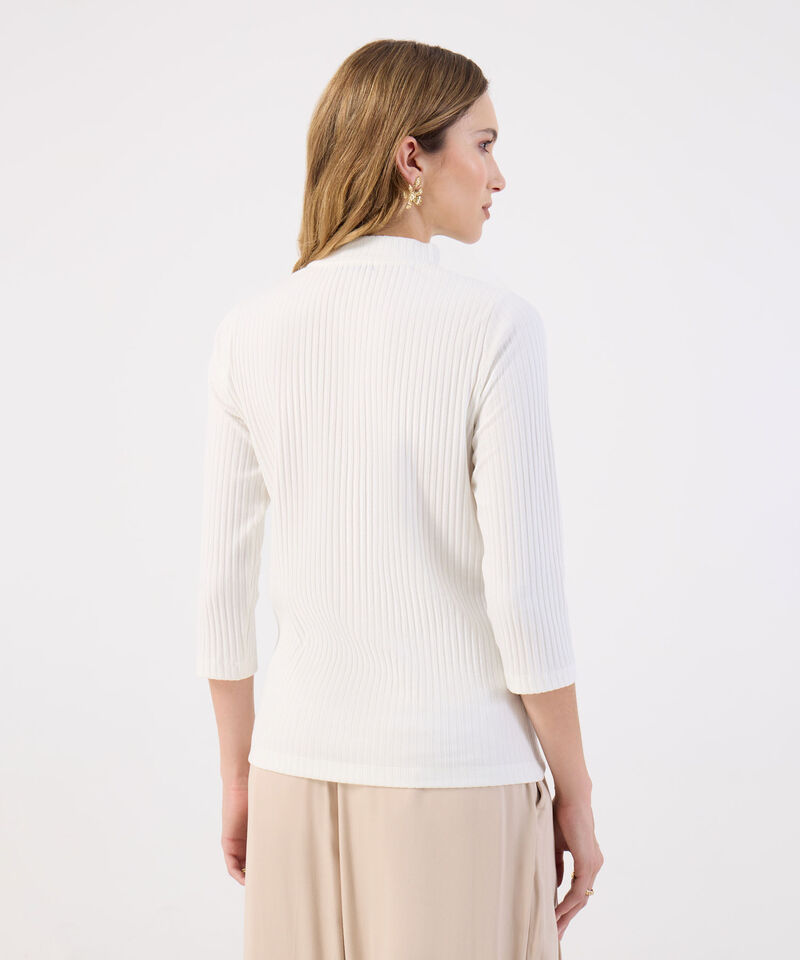 Blusa Para Mujer Cuello Alto Manga Tres Cuartos Acanalada