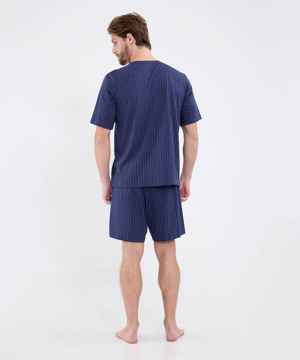 Conjunto Pijama Camisa Cuello V Y Pantaloneta Estampada Para Hombre