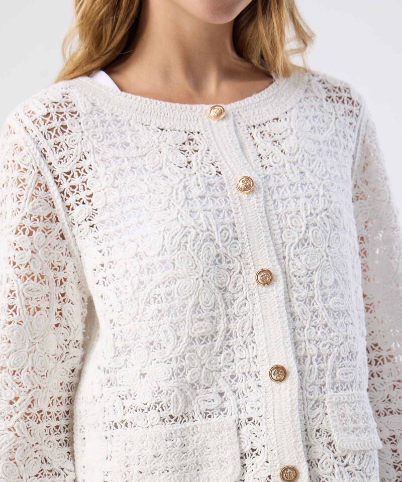 Chaqueta Casual Tejido Calado Elegante Mujer