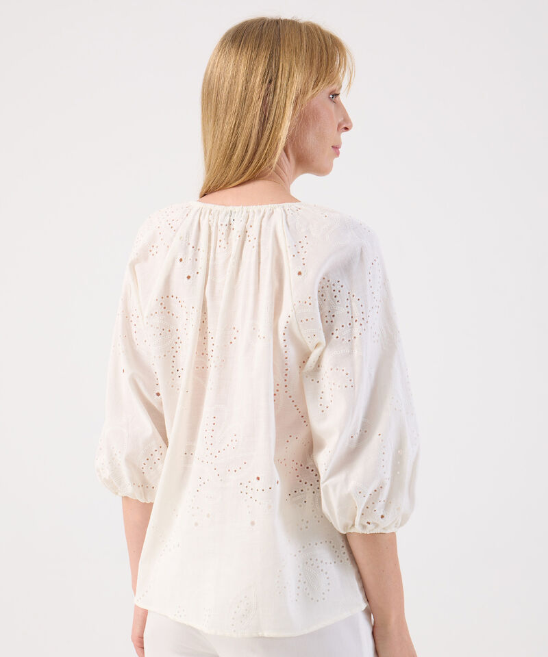 Blusa De Mujer Ojalillos Escote Fruncido Manga Globo