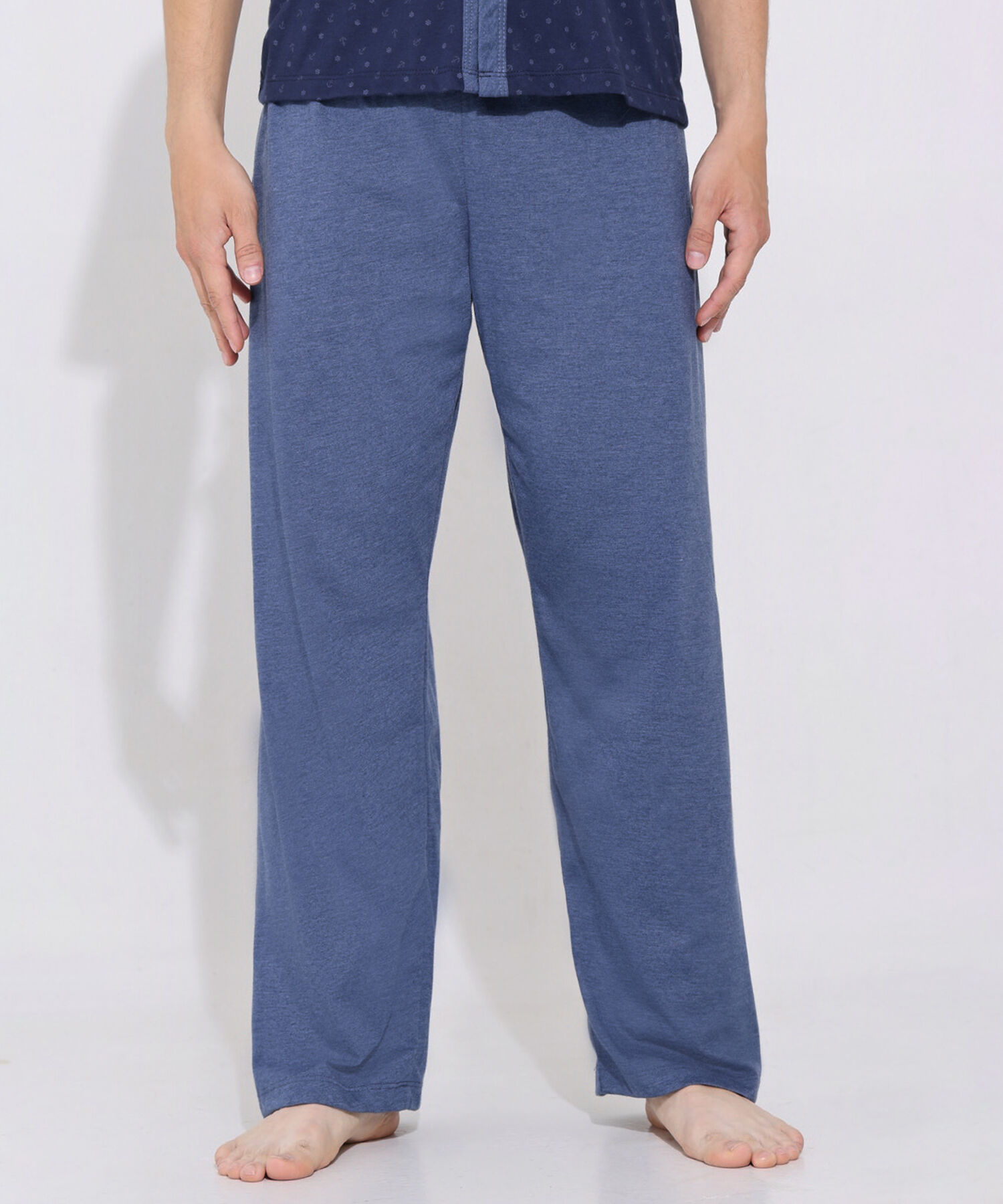 Pijama Camiseta Abierta Manga Corta Con Pechera Contraste Estampada Y Pantalón Unicolor