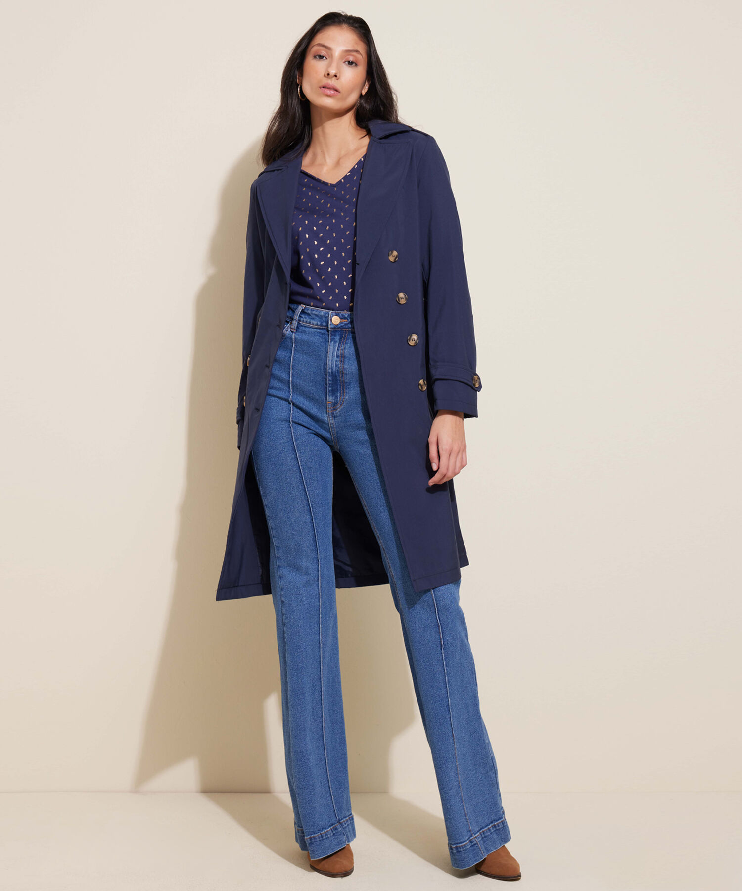 Chaqueta Trench Con Cinturon De Ajuste Manga Larga