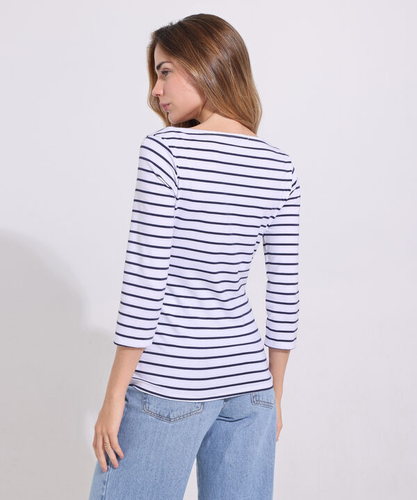 Camiseta Cuello Ojal, Manga 3/4, Preteñida A Rayas