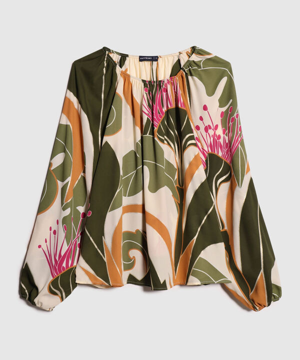 Blusa Estampada Con Puños Encauchados