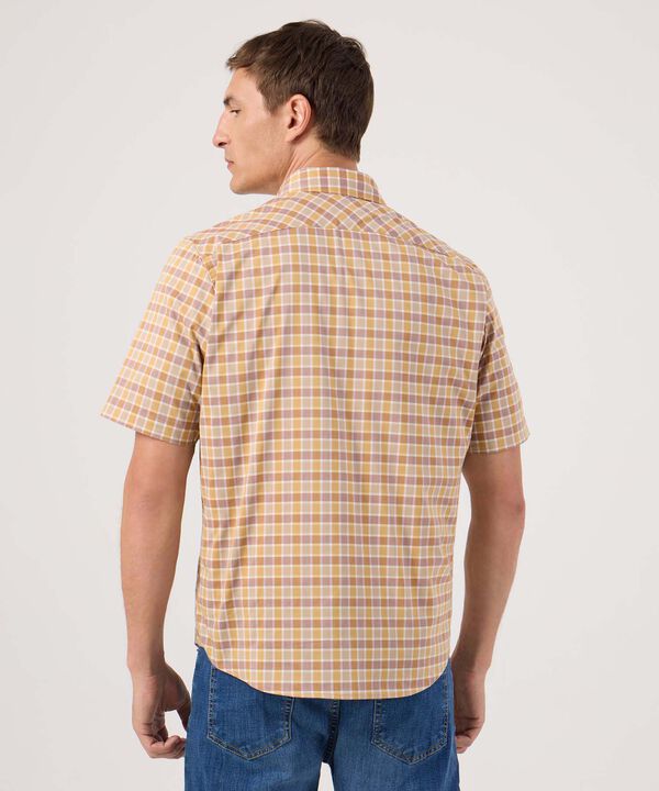 Camisa Manga Corta Cuadros Estampados Con Bolsillo