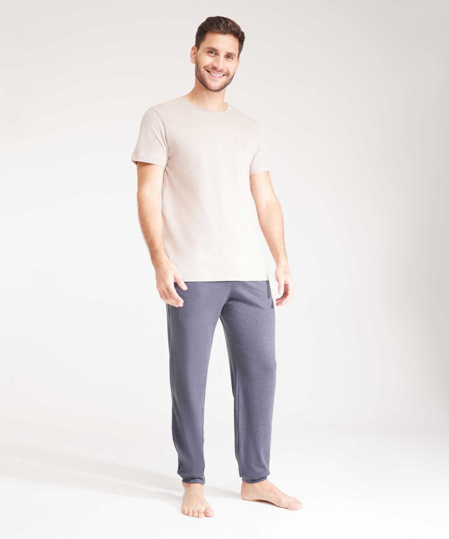Pijama Set Camiseta Manga Corta Unicolor Con Bolsillo Y Pantalón Jogger  Unicolor
