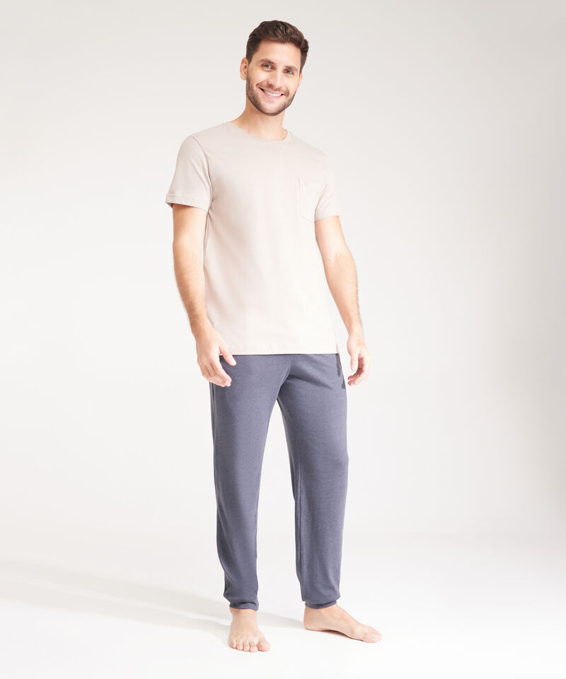 Pijama Set Camiseta Manga Corta Unicolor Con Bolsillo Y Pantalón Jogger  Unicolor