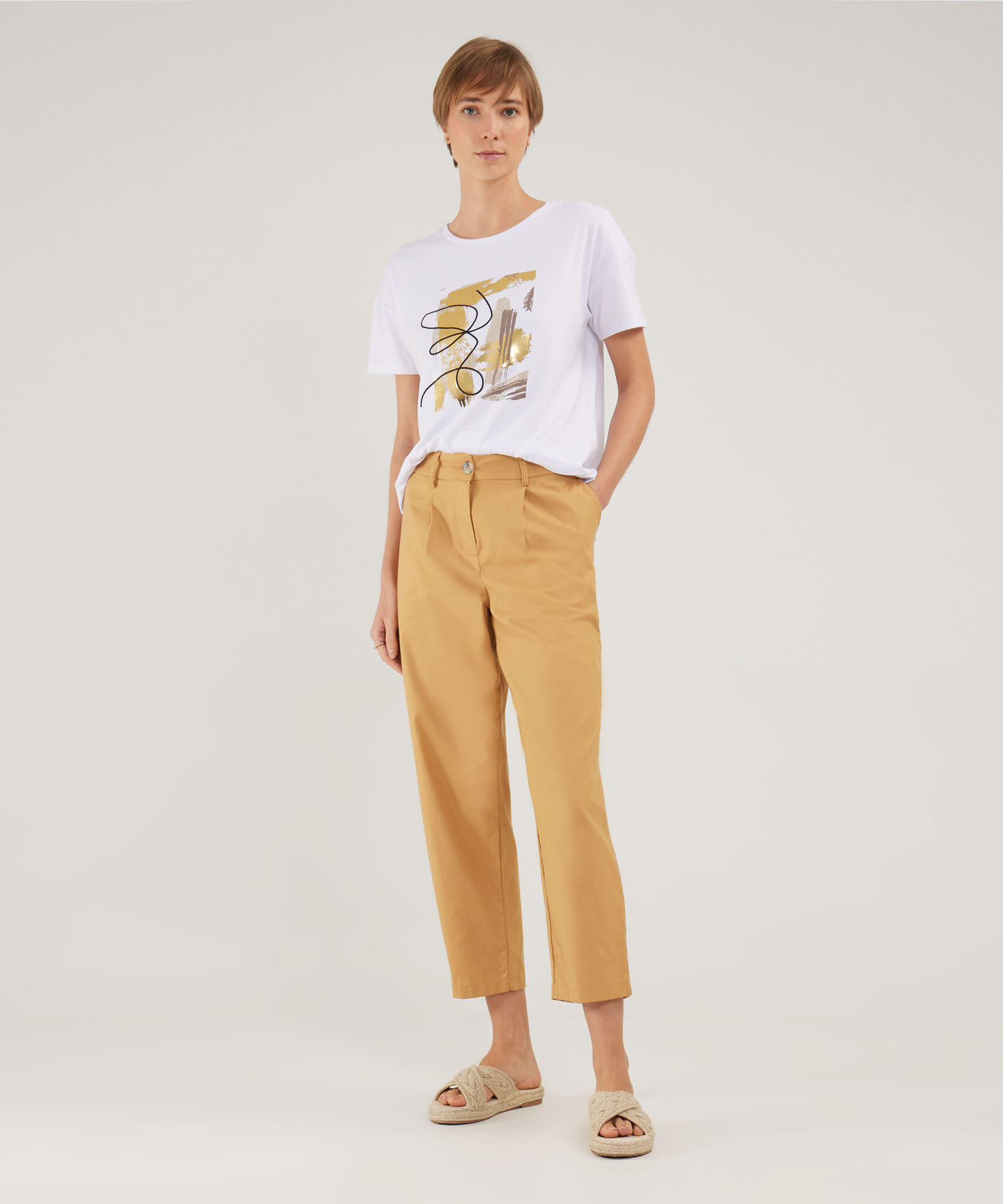 Pantalón Tipo Baggy Unicolor, Tiro Alto Con Prenses En Delantero, Serena