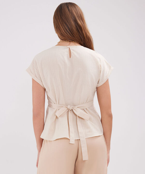 Blusa Unicolor, Manga Corta Con Cinturón