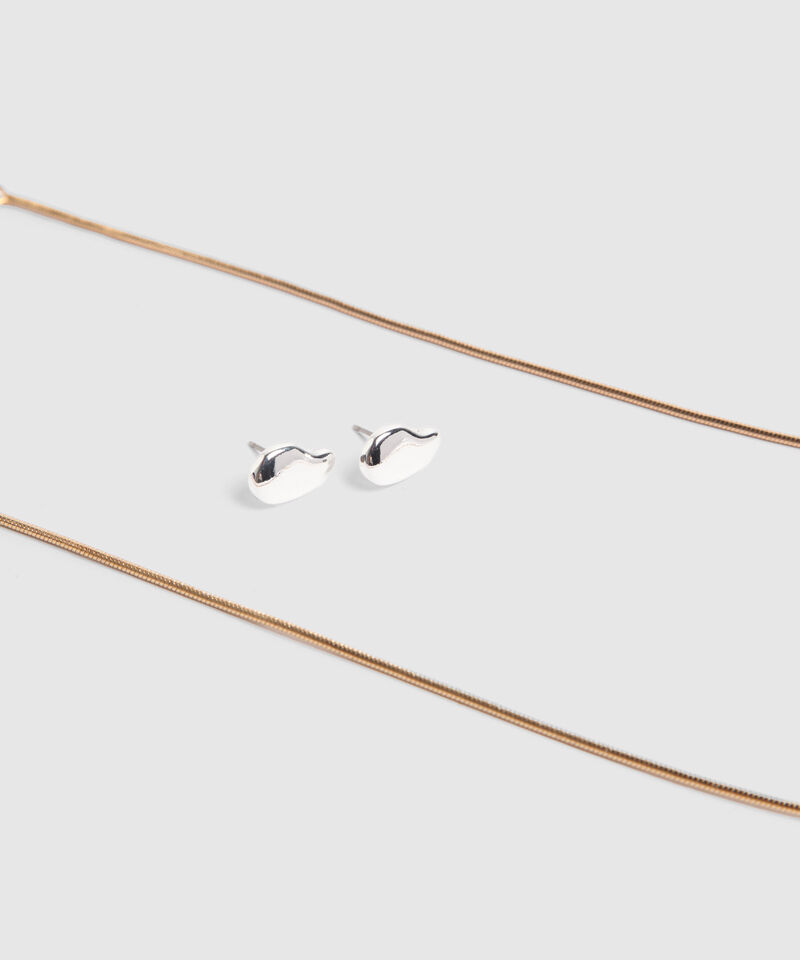 Set Bicolor Con Collar Y Aretes En Forma Orgánica 