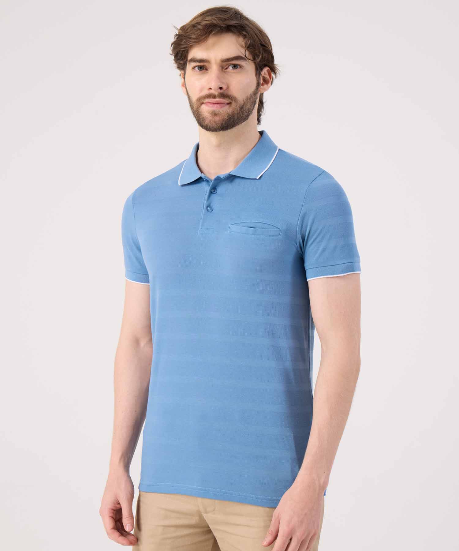 Polo Unicolor Cuello Tejido Con Bolsillo