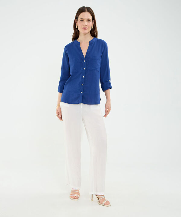 Blusa Cuello Mao en Efecto Lino image number null