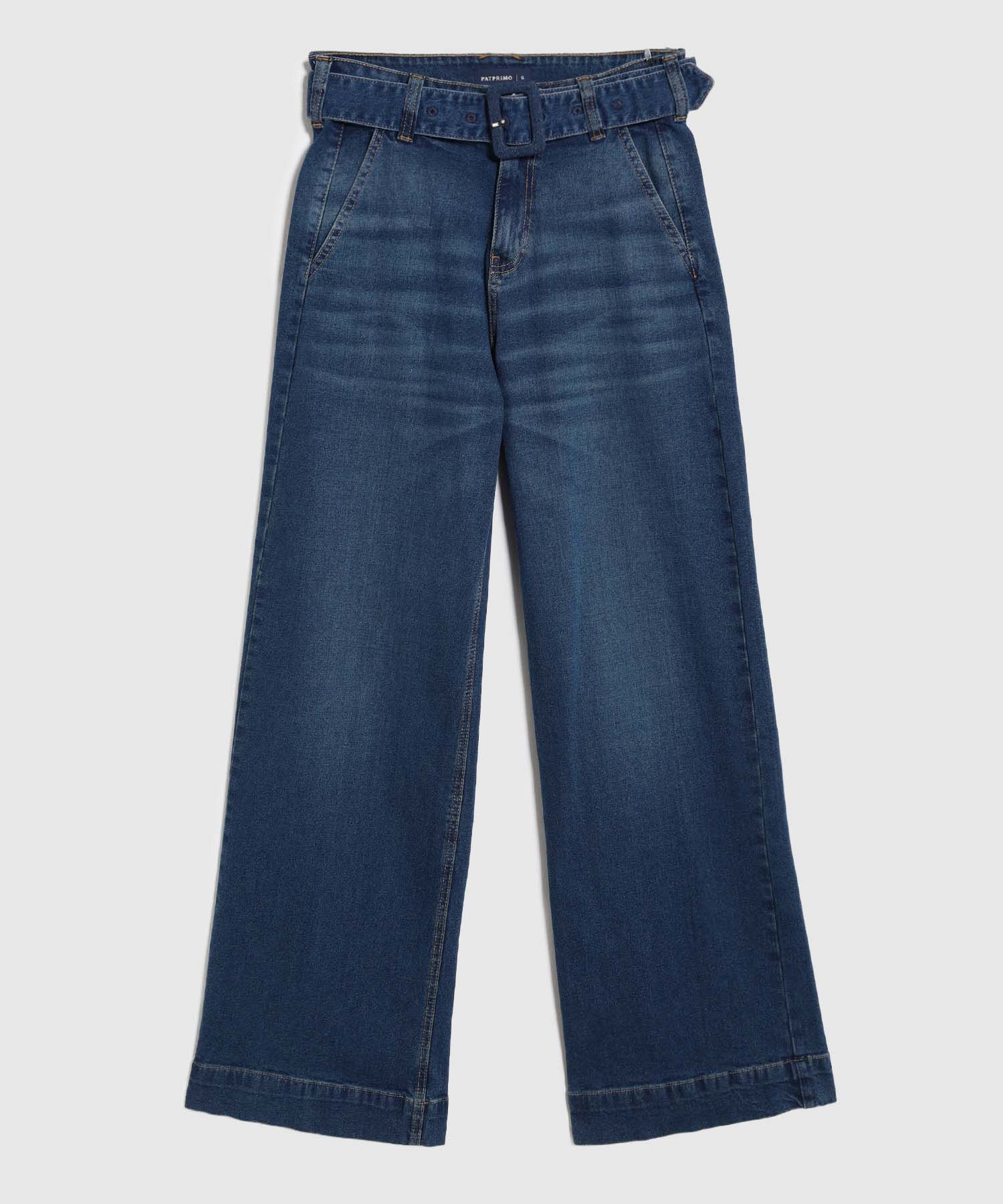 Jeans De Bota Ancha Con Cintur&oacute;n Forrado Mujer