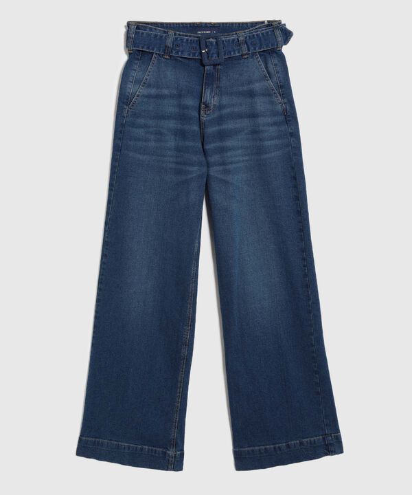 Jeans De Bota Ancha Con Cintur&oacute;n Forrado Mujer