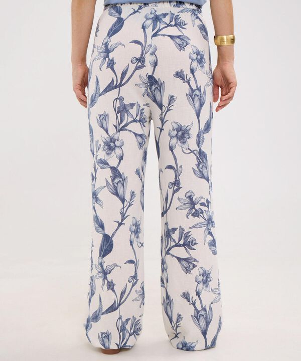 Pantalón Estampado en Efecto Lino