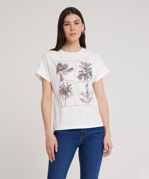Camiseta Manga Corta Unicolor Con Screen Y Bordado
