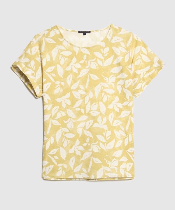 Blusa Manga Corta Con Guardapolvo  En Lino Estampada