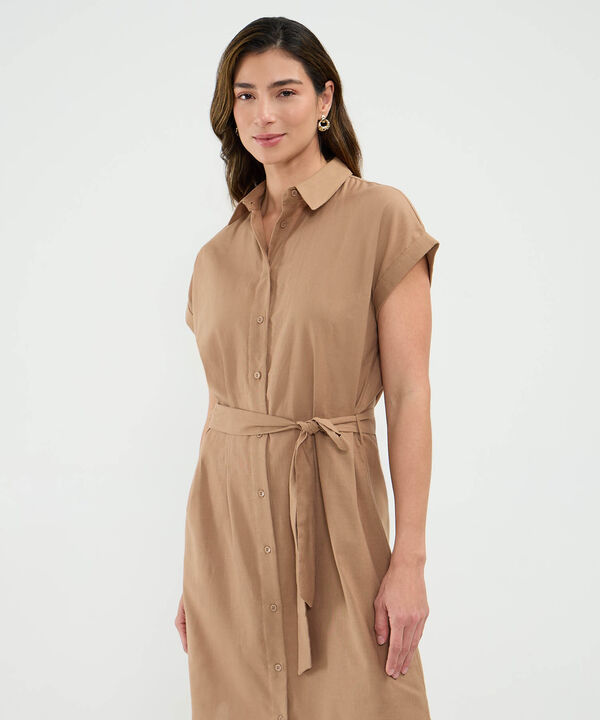 Vestido Camisero en Efecto Lino image number null
