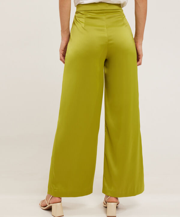 Pantalón Fluido En Satín Unicolor