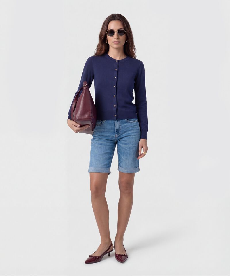 Bermuda Denim Con Doblez Para Mujer