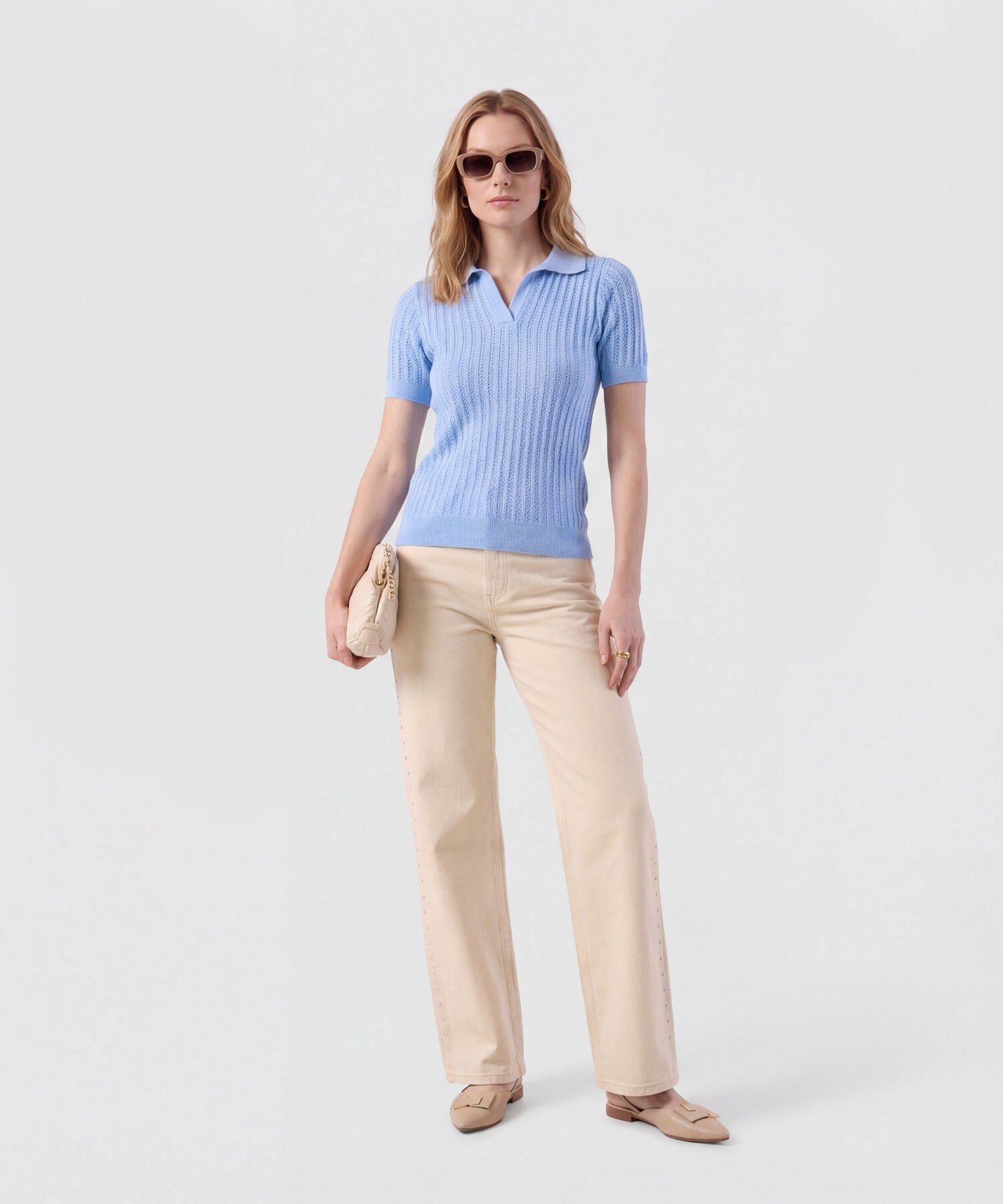 Polo Punto Calado Manga Corta Para Mujer