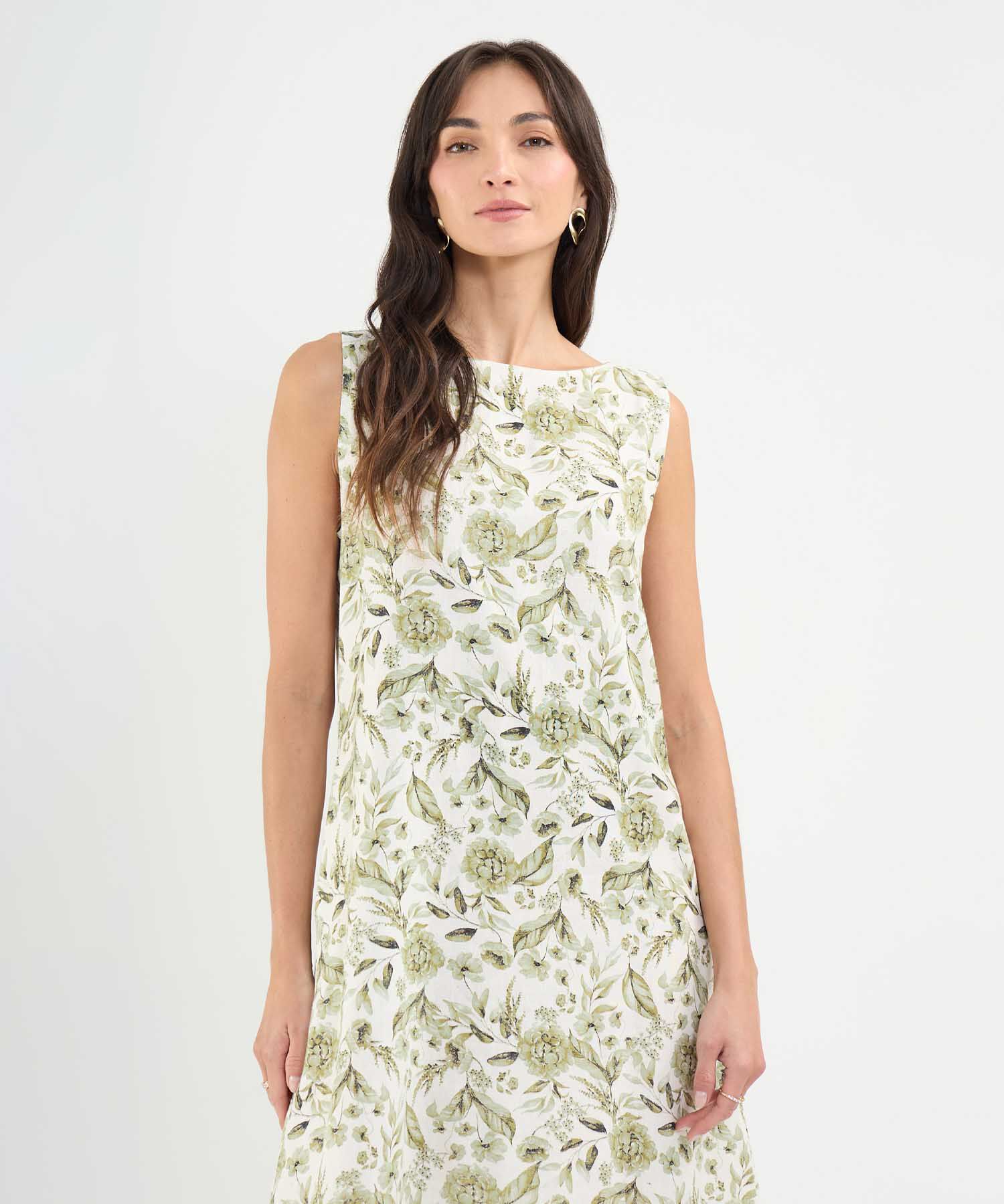 Vestido Estampado en Efecto Lino