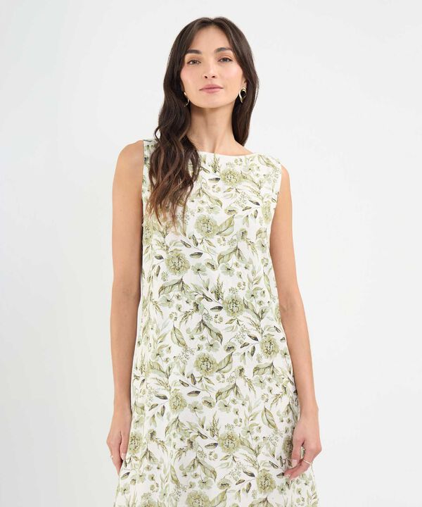 Vestido Estampado en Efecto Lino image number null