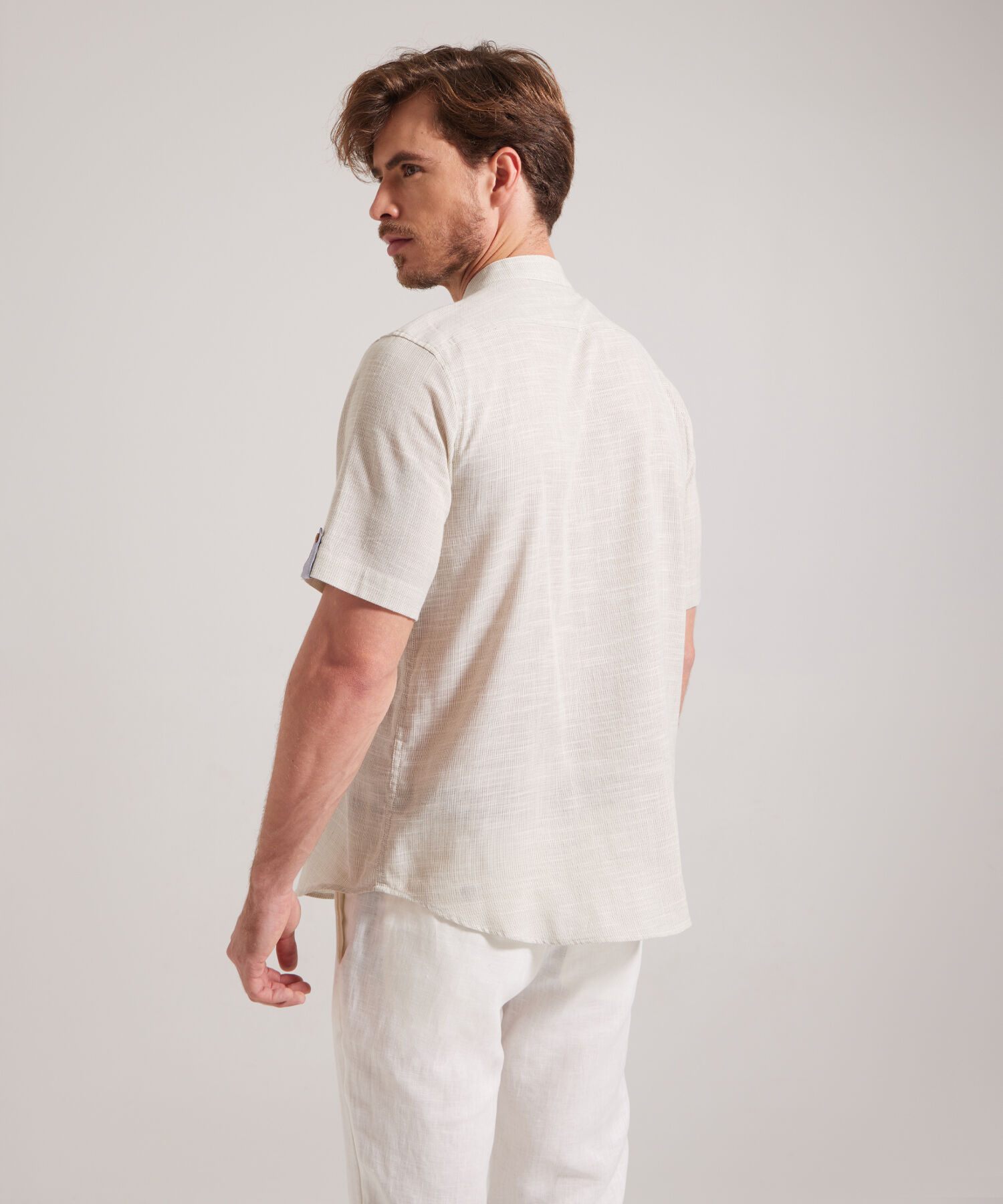 Camisa Manga Corta Cuello Neru Unicolor , Regular Fit