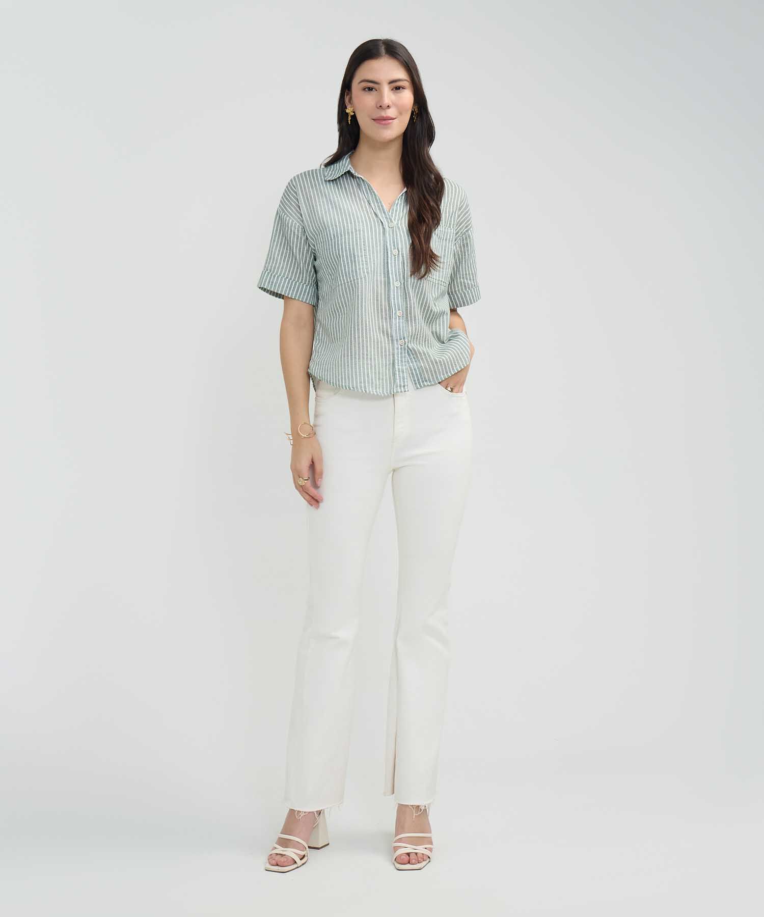Camisa Estampada en Efecto Lino
