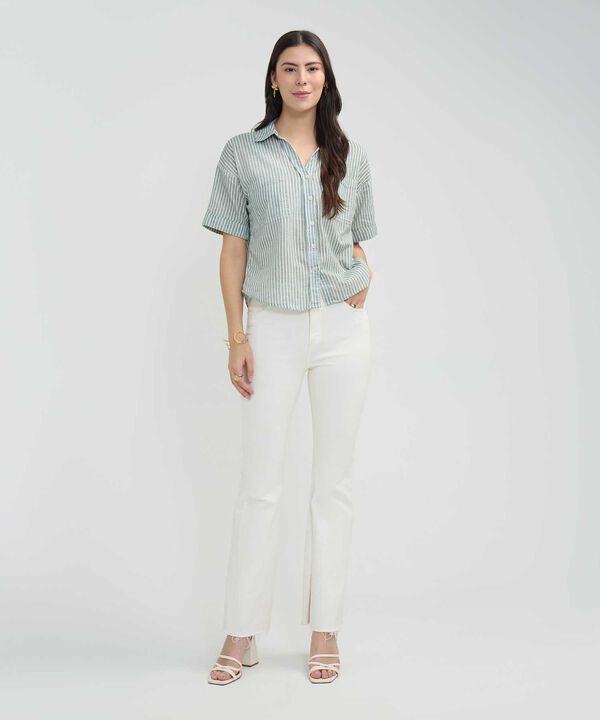 Camisa Estampada en Efecto Lino image number null