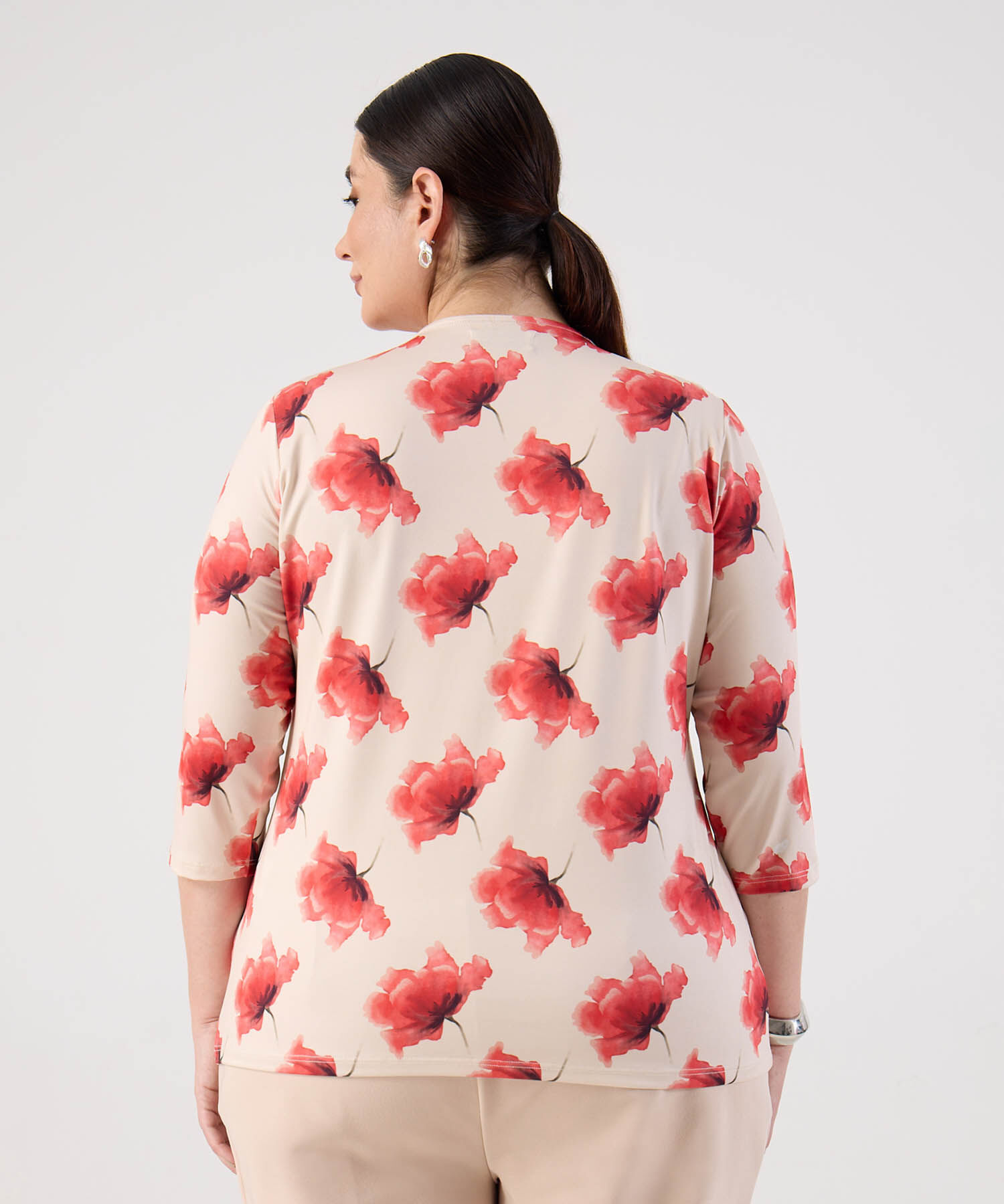 Blusa de Manga 3/4 con Botones Para Mujer Curvy