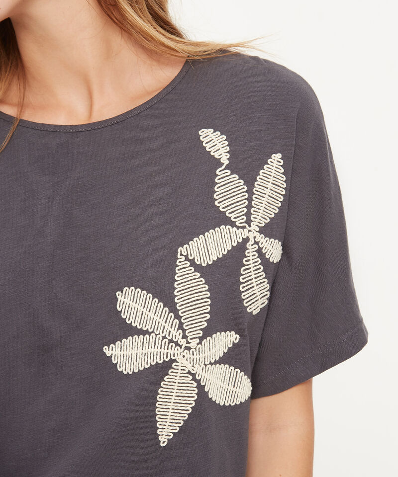 Camiseta Manga Corta Unicolor Con Bordado