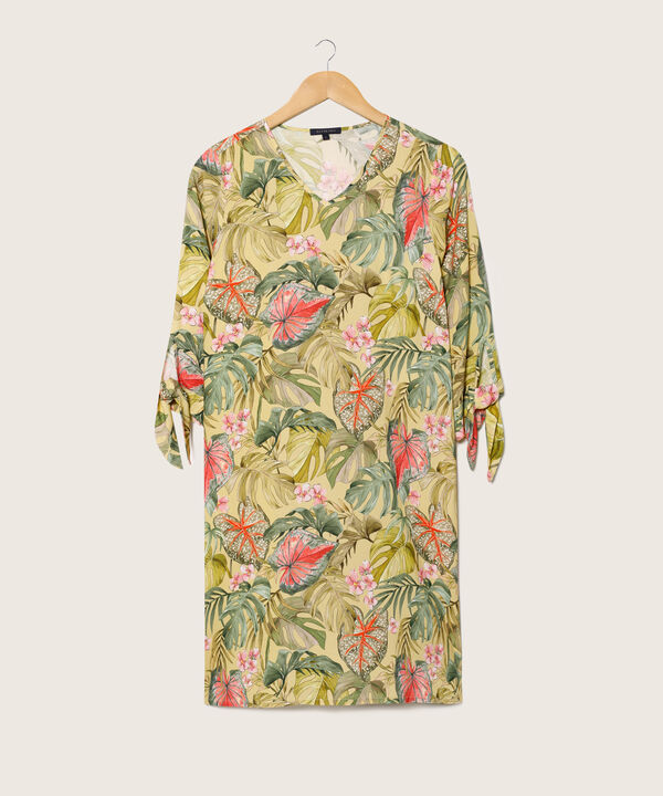 Vestido Estampado Manga 3/4 Con Anudado