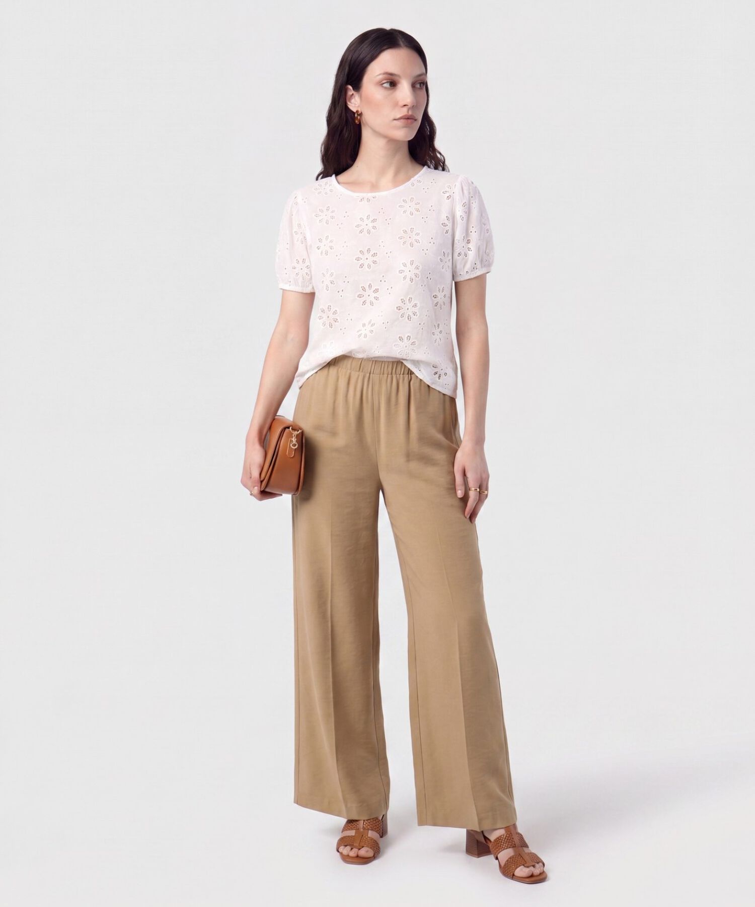 Blusa con Ojalillos Manga Globo Mujer