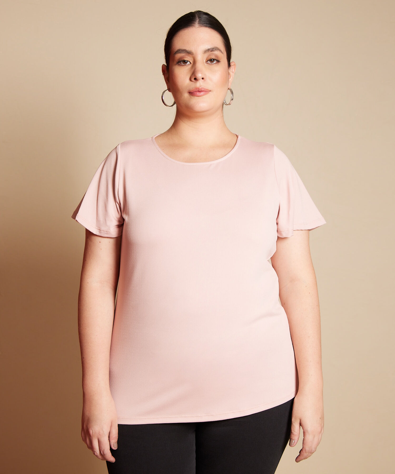 Camiseta Unicolor Manga Corta Cuello Redondo, Línea