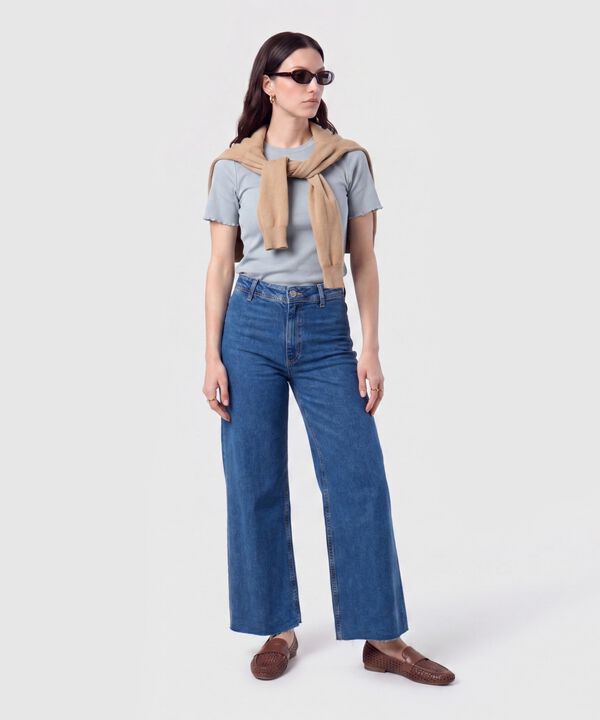 Jeans Corte Culotte de Tiro Alto para Mujer