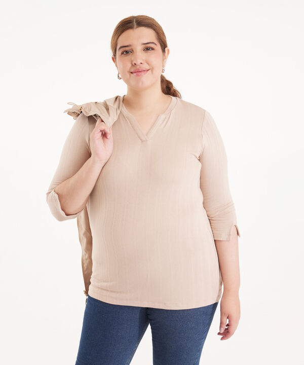 Camiseta Unicolor Con Manga 3/4, Cuello Neru Y Cuello En V, Dolce Vida Alba Linea Moda image number null