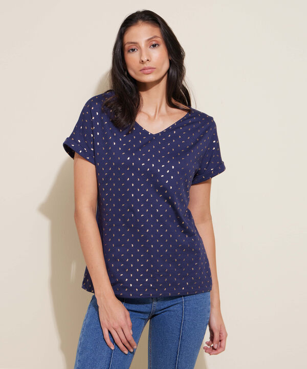 Camiseta Manga Rodada Con Guardapolvo Estampada