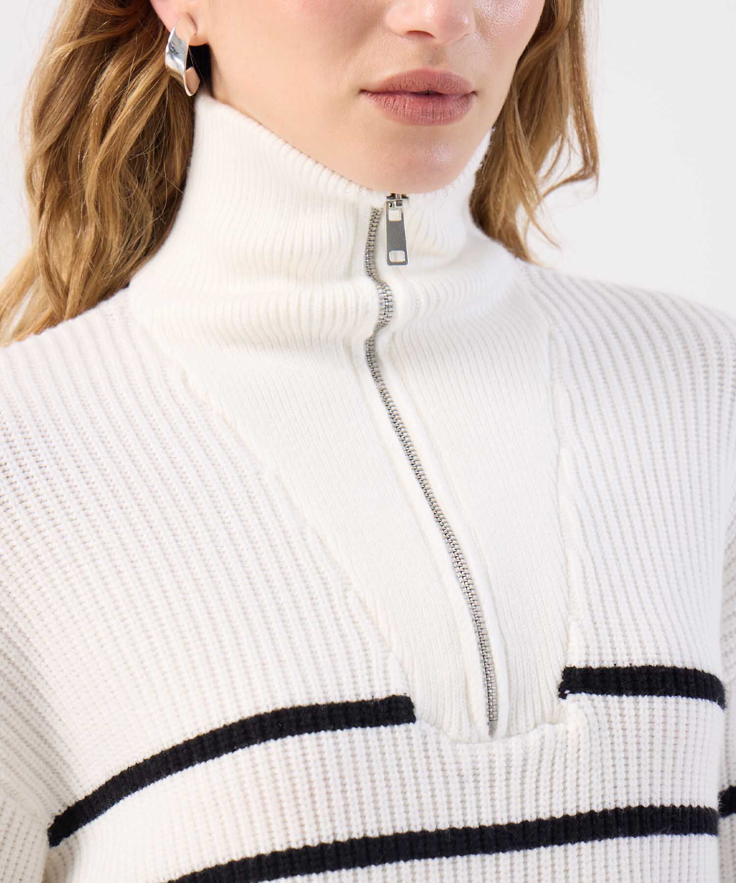 Saco Rayas Náutico Cuello Zip Moderno Para Mujer