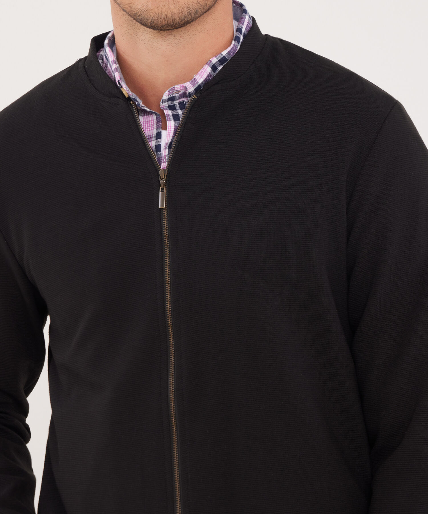 Buzo Unicolor Textura, Con Cierre Zipper