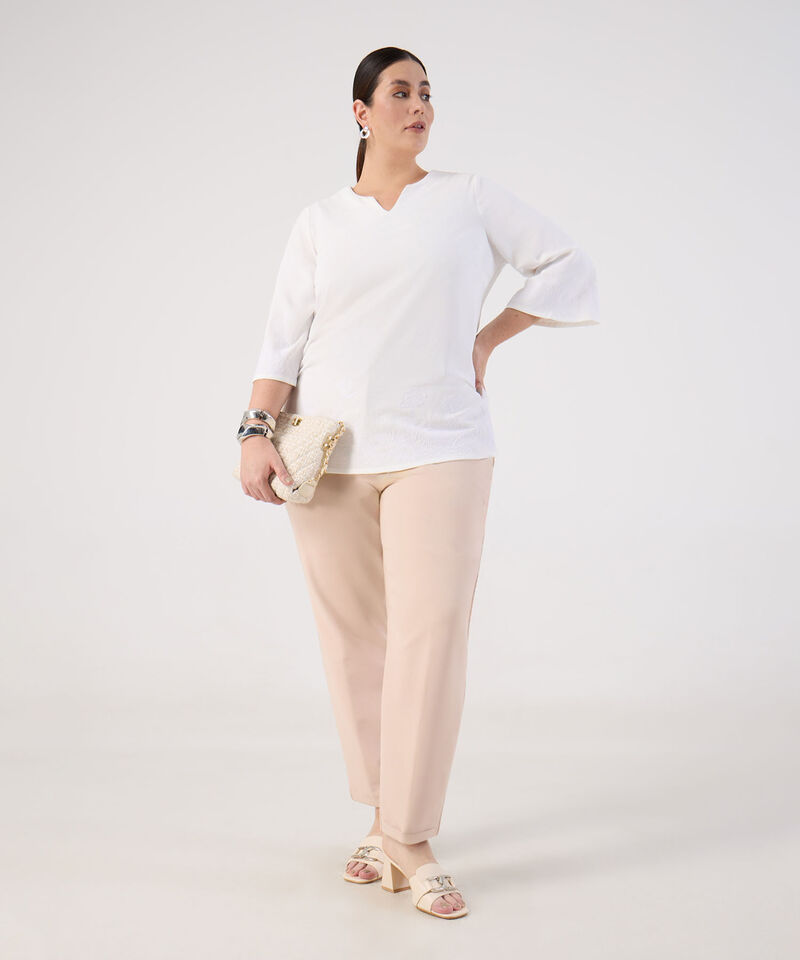 Blusa con Escote V y Bordado en Borde Para Mujer Curvy