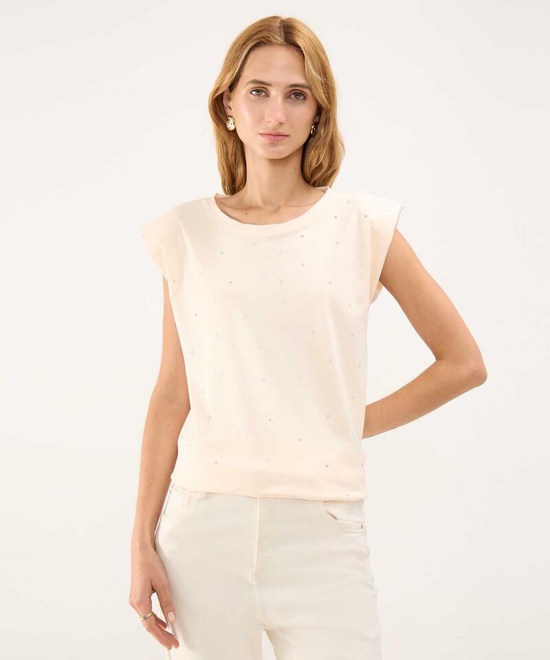 Camiseta Manga Sisa con Pedrería