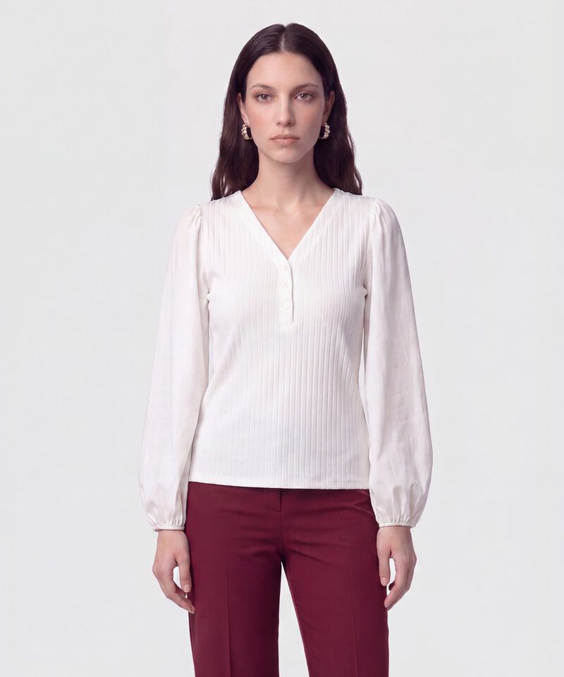 Camiseta Cuello En V Acanalada Para Mujer