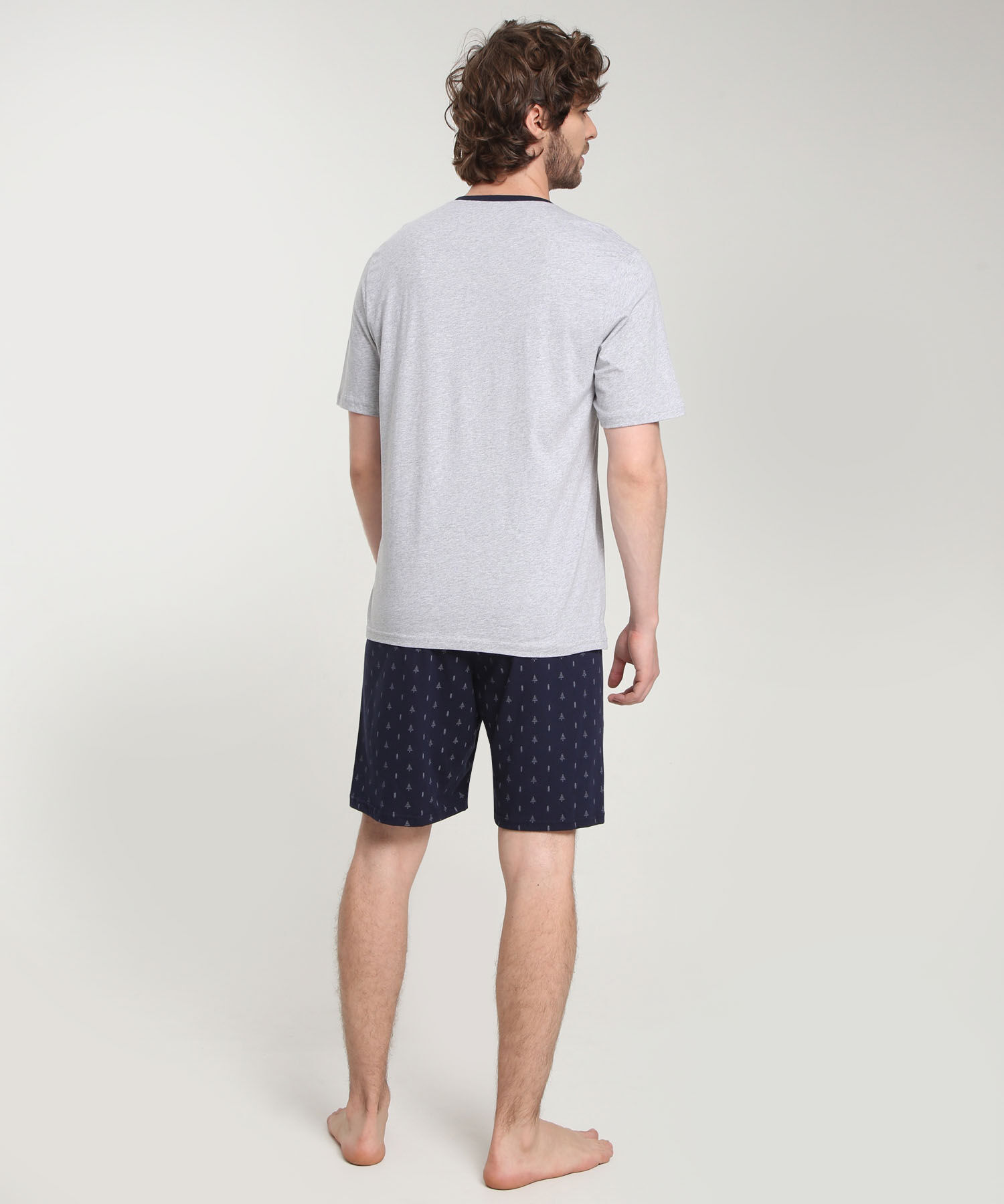 Pijama De Camisa M/C Con Pechera Y Cuello Neru En Contraste Y Pantaloneta En Punto Con Hiladillo En Cintura
