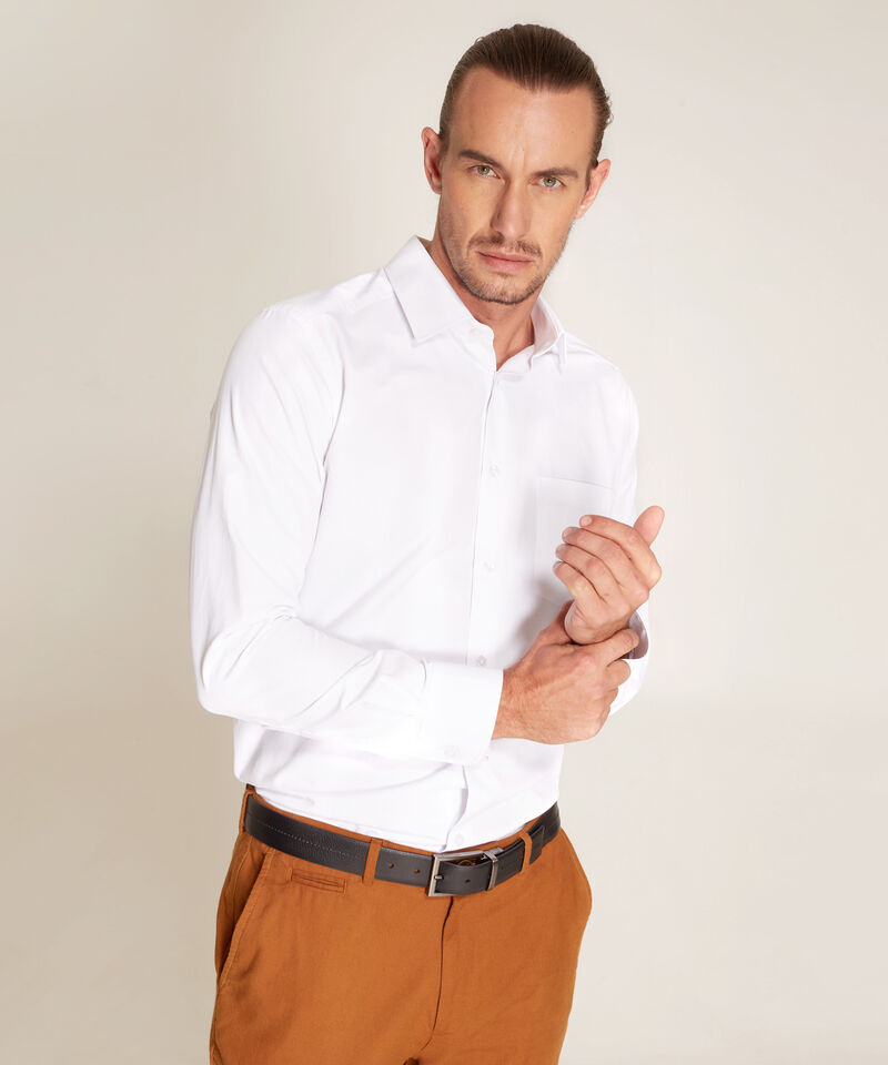 Camisa Unicolor De Manga Larga Hombre