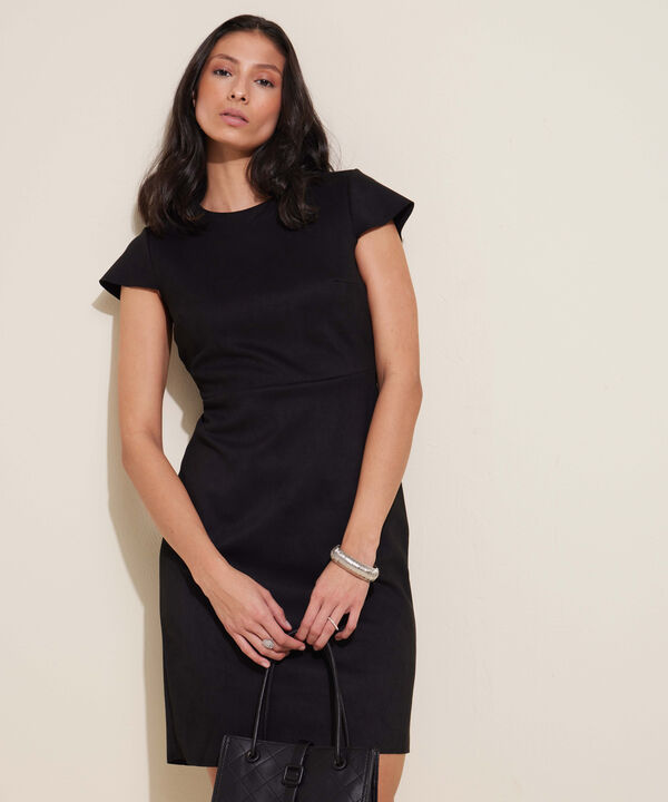 Vestido Cuello Redondo Manga Corta En Suede