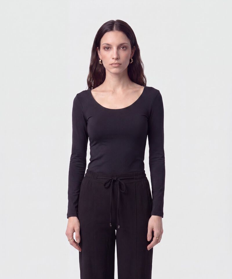 Camiseta Manga Larga Con Cuello Amplio Para Mujer