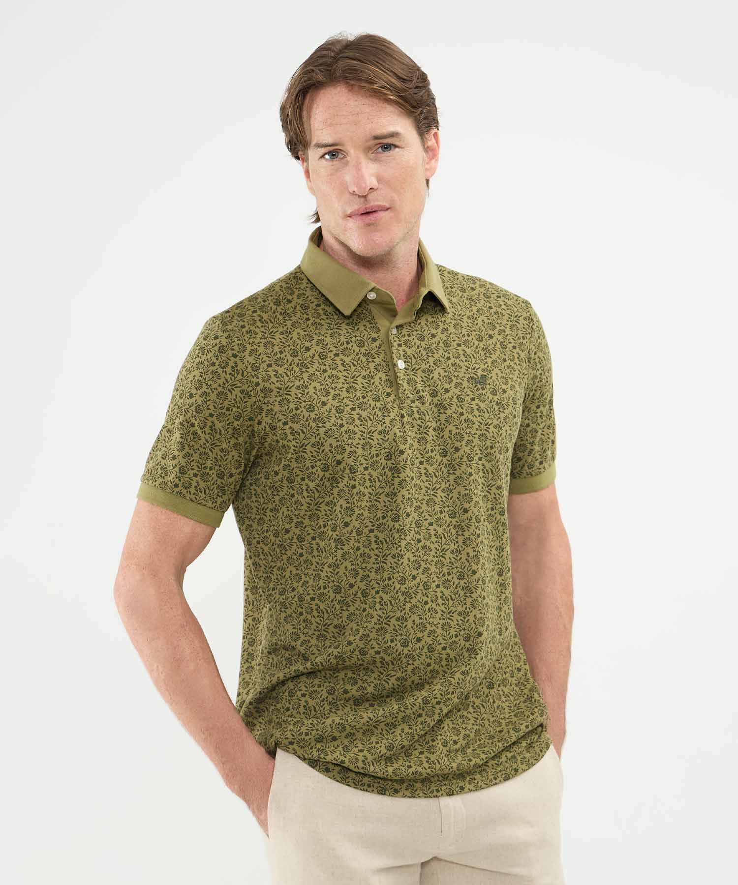 Polo Estampada Cuello Máquina Sin Bolsillo